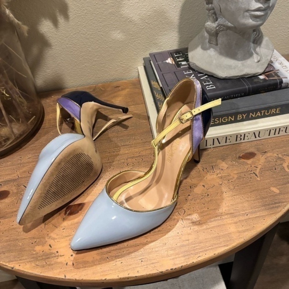 Things || Come Women's Blue Colorblock Pointed Toe T-Strap Pumps Size 7.5 - Picture 5 of 5